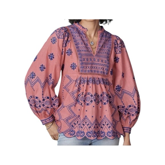 Sundance Tops - Sundance Blouse Women's Large Embroidered Romantic Boho Long Sleeve Top